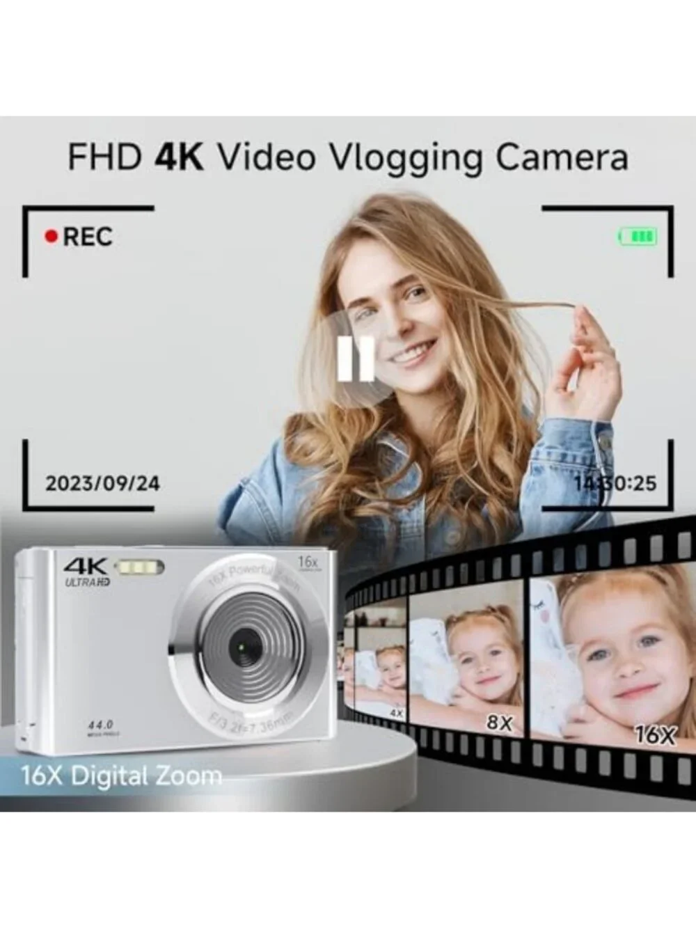 4K Autofocus Digital Camera for Teens & Kids, 16X Zoom, Compact, 64GB SD Card